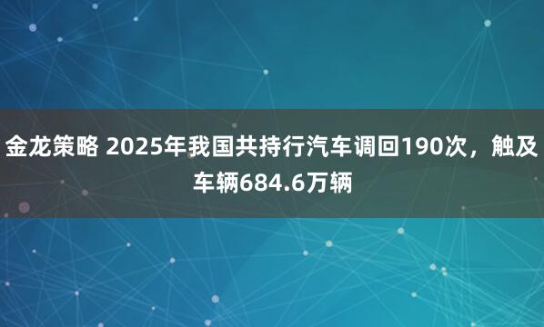 金龙策略 2025年我国共持行汽车调回190次，触及车辆684.6万辆