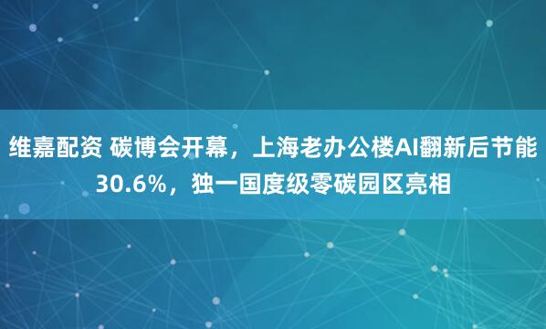 维嘉配资 碳博会开幕，上海老办公楼AI翻新后节能30.6%，独一国度级零碳园区亮相