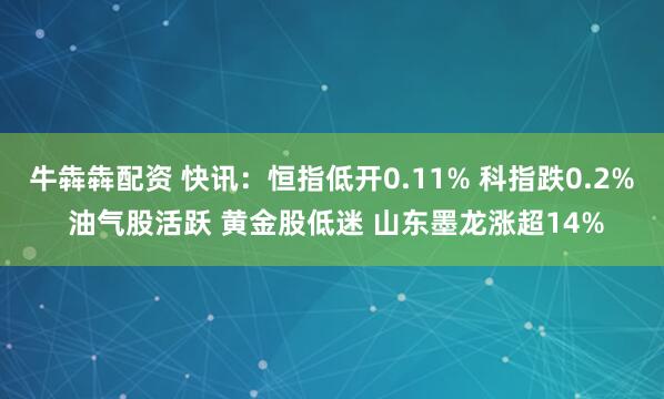 牛犇犇配资 快讯：恒指低开0.11% 科指跌0.2% 油气股活跃 黄金股低迷 山东墨龙涨超14%