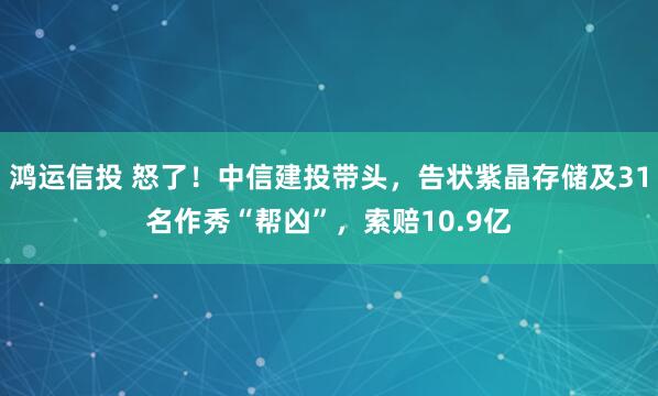鸿运信投 怒了！中信建投带头，告状紫晶存储及31名作秀“帮凶”，索赔10.9亿