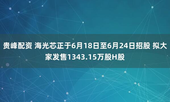 贵峰配资 海光芯正于6月18日至6月24日招股 拟大家发售1343.15万股H股
