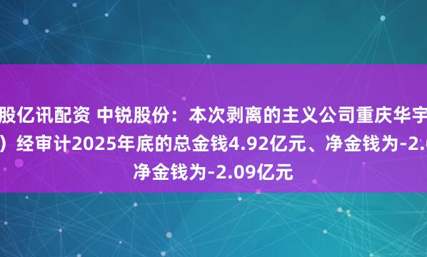 股亿讯配资 中锐股份：本次剥离的主义公司重庆华宇（单体）经审计2025年底的总金钱4.92亿元、净金钱为-2.09亿元
